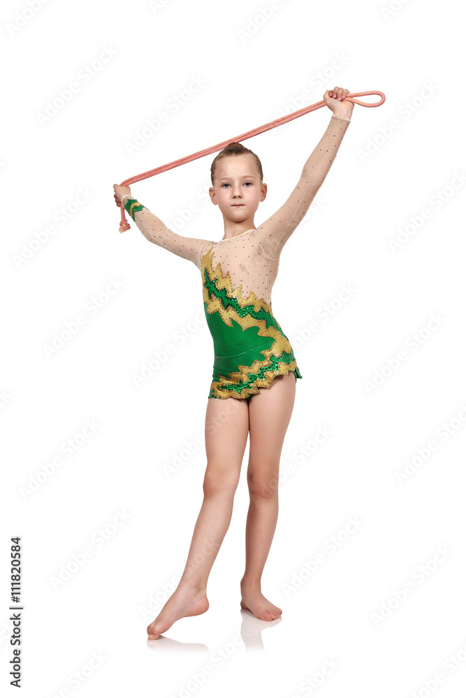 girl with skipping rope doing gymnastics girl with skipping rope doing gymnastics