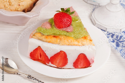 cake with yogurt and strawberries, still, provence, vintage