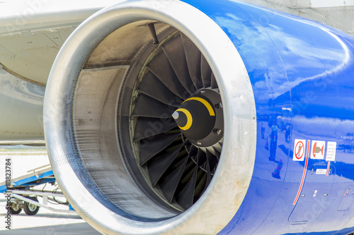 View of Airplane engine during the airplane boarding