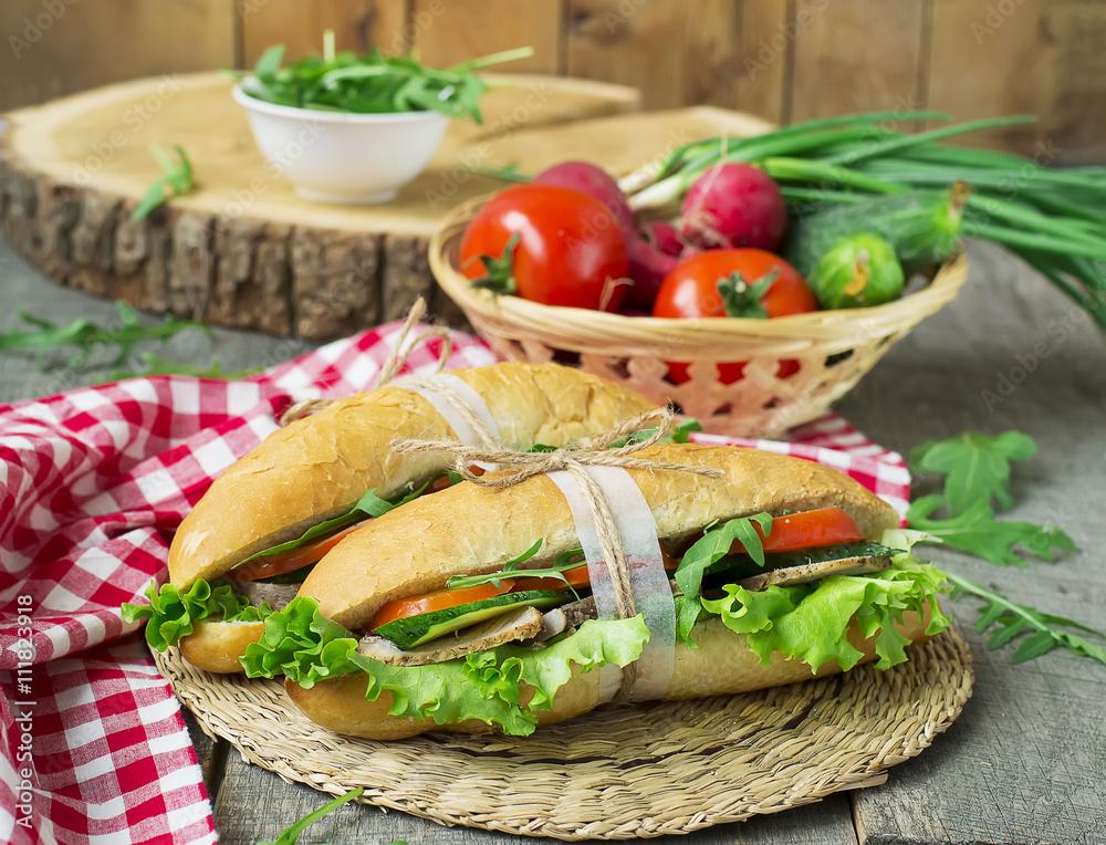 Sandwich with roasted meat and vegetables Sandwich with roasted meat and vegetables