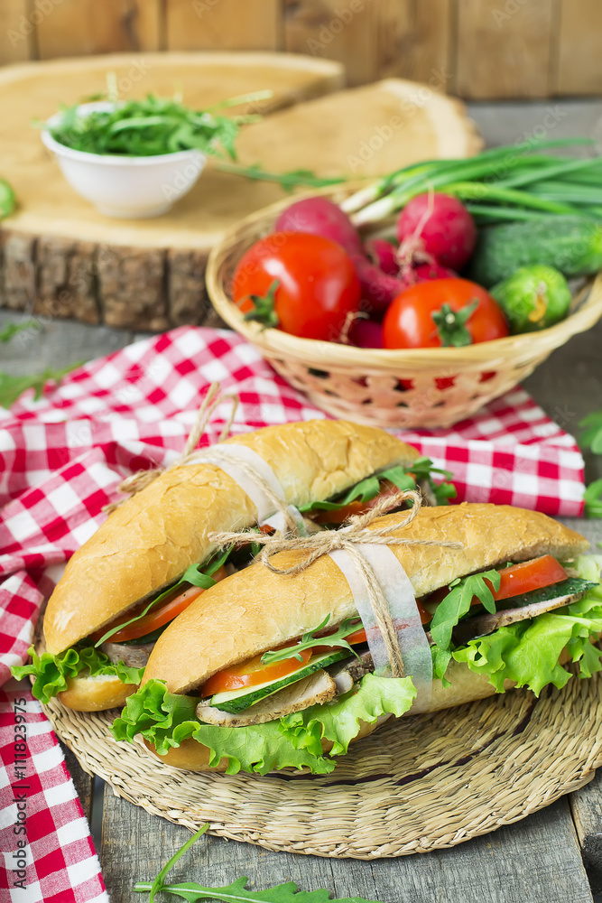 Sandwich with roasted meat and vegetables Sandwich with roasted meat and vegetables