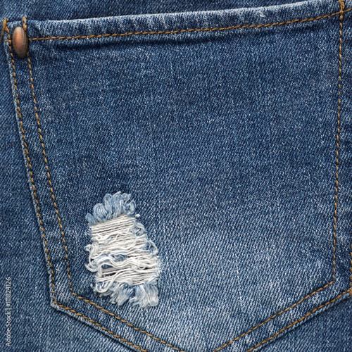 Denim with hole, close up, background