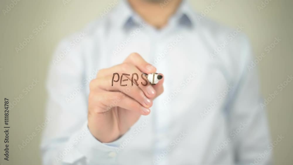 Persistance , man writing on transparent screen Persistance , man writing on transparent screen