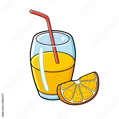 Glass of orange juice and an orange slice.