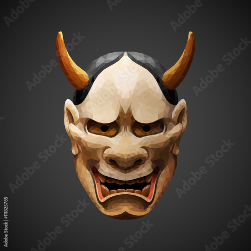 low poly mask Noh theater Hannya Side light