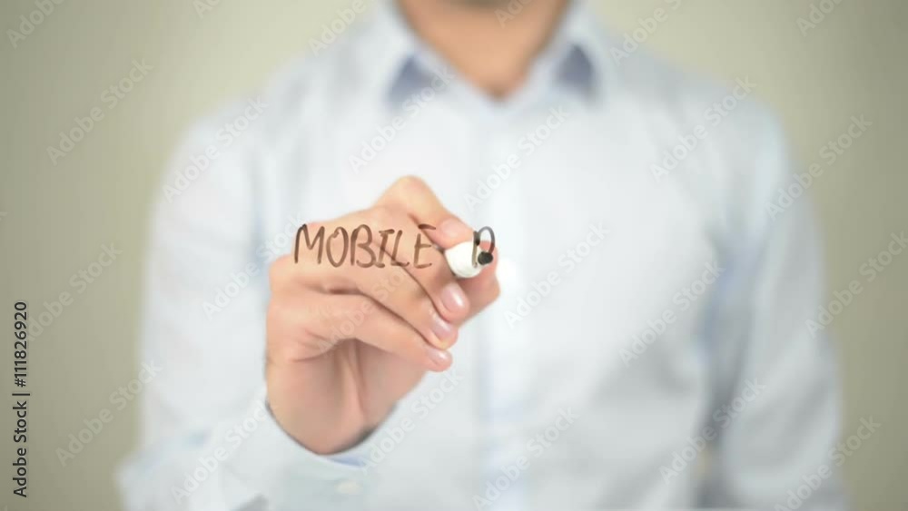 Mobile Payment , man writing on transparent screen Mobile Payment , man writing on transparent screen