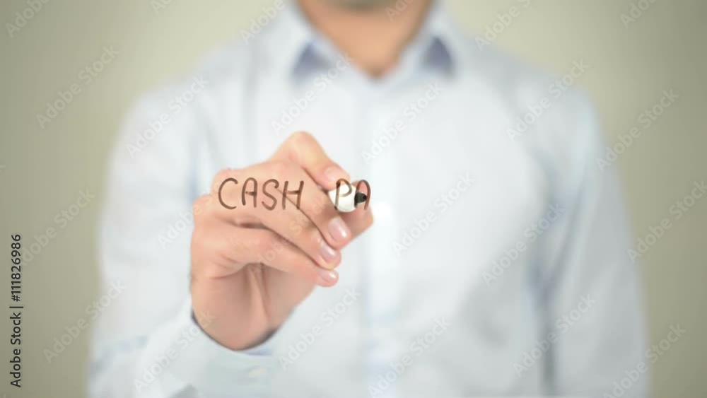 Cash Payment , man writing on transparent screen