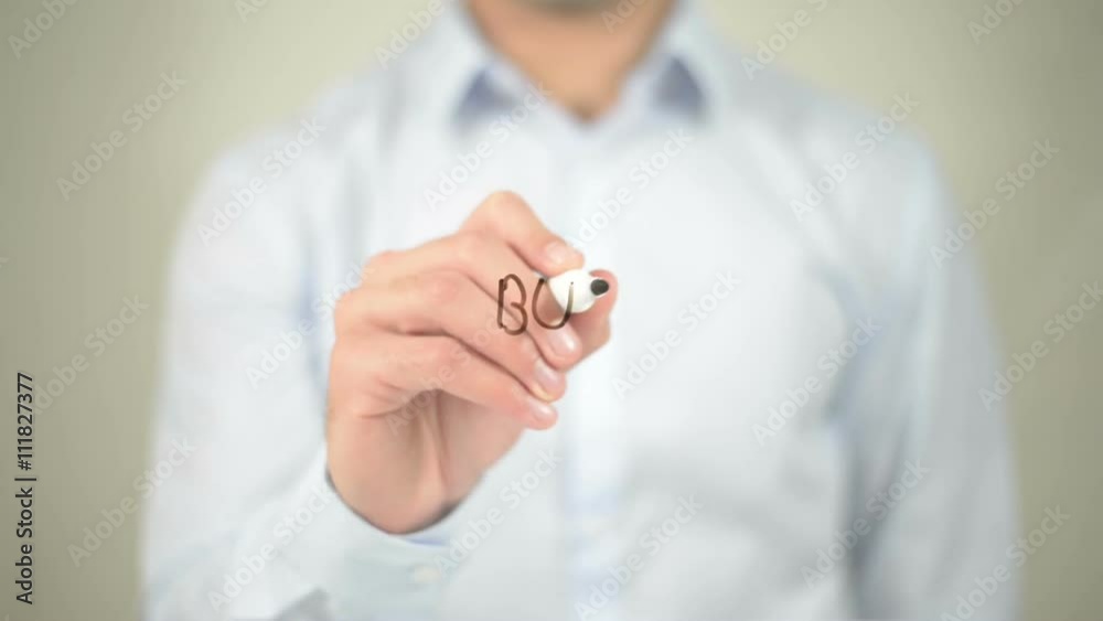 Buy , man writing on transparent screen Buy , man writing on transparent screen