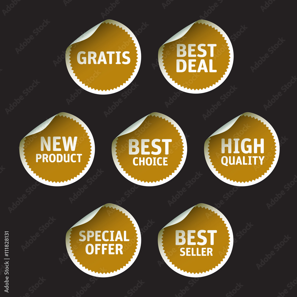 Fototapeta premium Set of Golden vector stickers on black background
