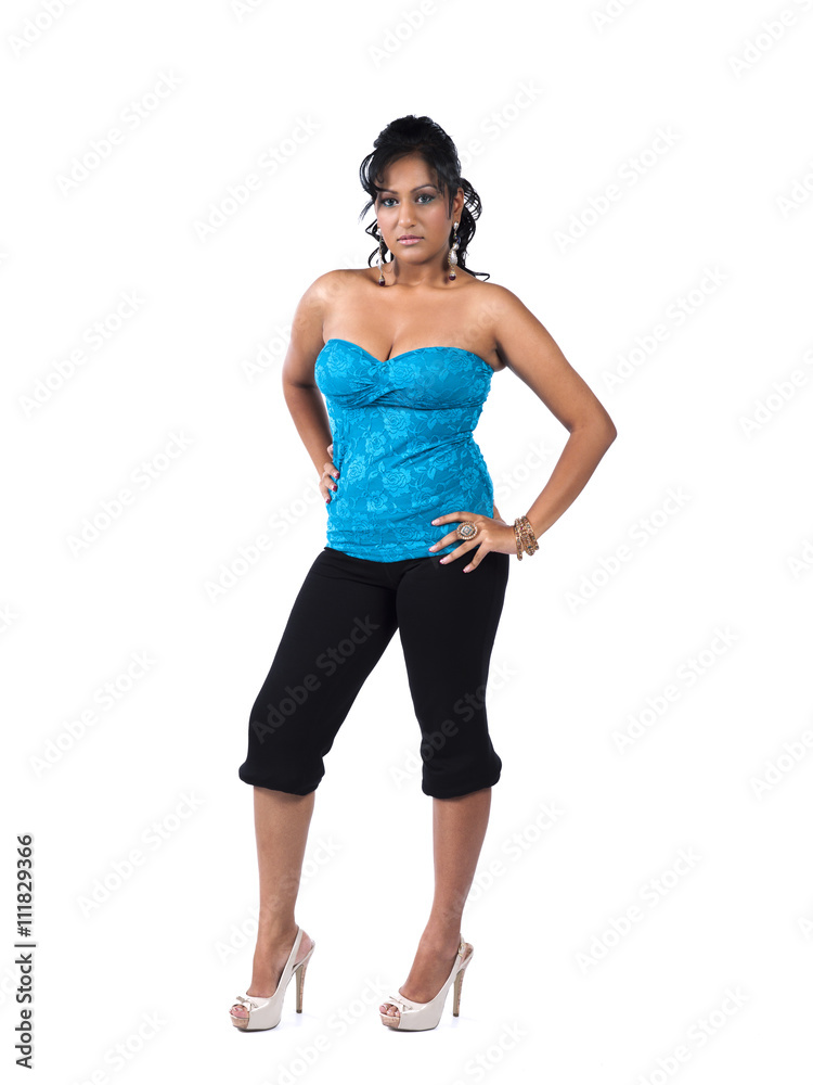 indian female posing over white background. indian female posing over white background.