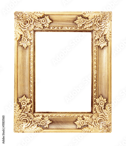 Old antique gold frame isolated on white background © peekeedee