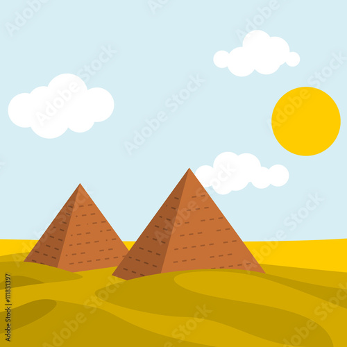 Editable Egyptian Pyramids on Desert in Flat Cartoon Style as Scenery Background of Children Book Illustration or Culture and History Related Design Project photo