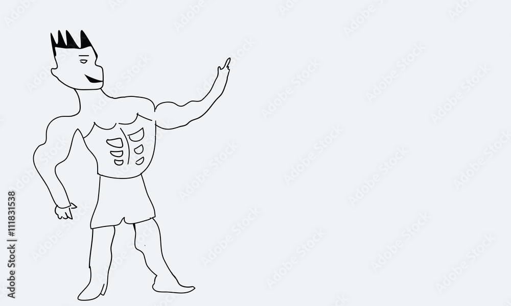Fototapeta premium illustration doodle strong man show his muscles