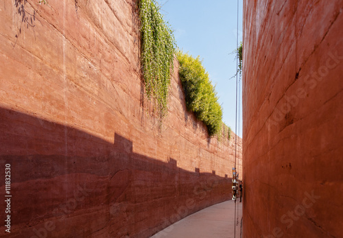 narrow alleys with rammed earth wall