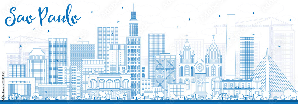 Outline Sao Paulo Skyline with Blue Buildings. Outline Sao Paulo Skyline with Blue Buildings.