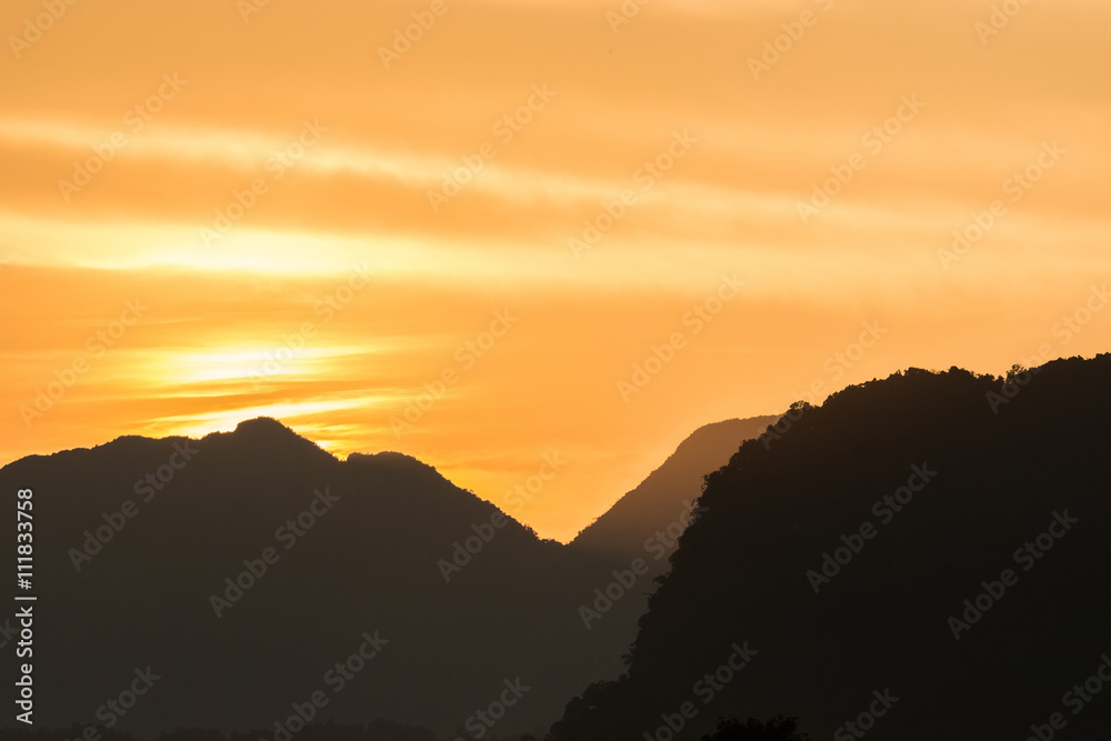 sunset Mountain View in Vang Vieng, Laos