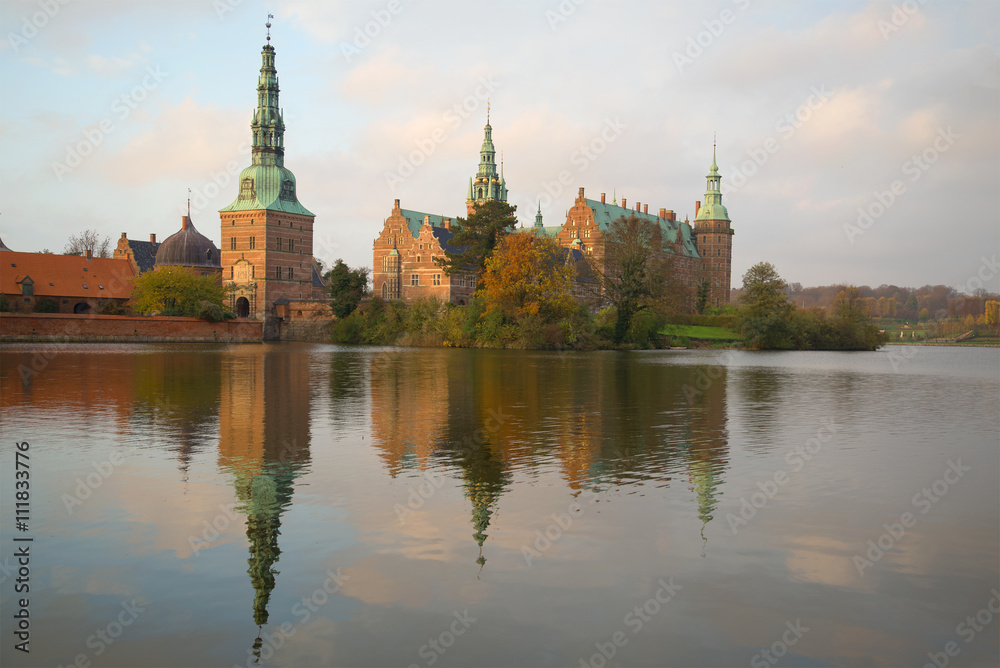 Fototapeta premium The Royal Frederiksborg castle, evening of the november. Denmark