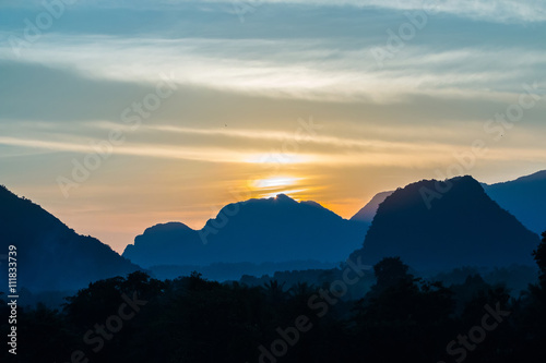 sunset Mountain View in Vang Vieng  Laos