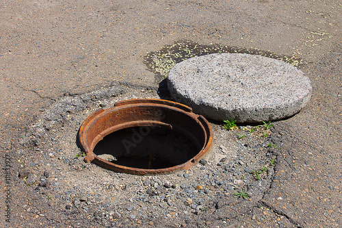 deep open manhole
