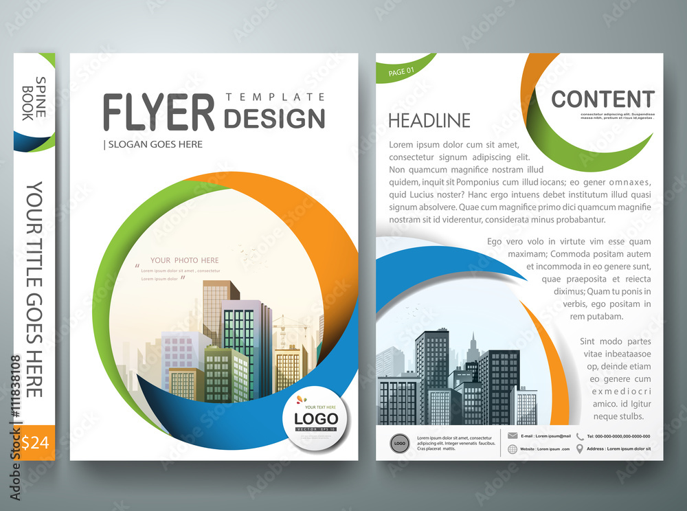 Brochure design template vector.Flyers annual report business magazine poster.Leaflet cover book technology presentation with abstract blue green circle background and flat city. Layout in A4 size. Brochure design template vector.Flyers annual report business magazine poster.Leaflet cover book technology presentation with abstract blue green circle background and flat city. Layout in A4 size.