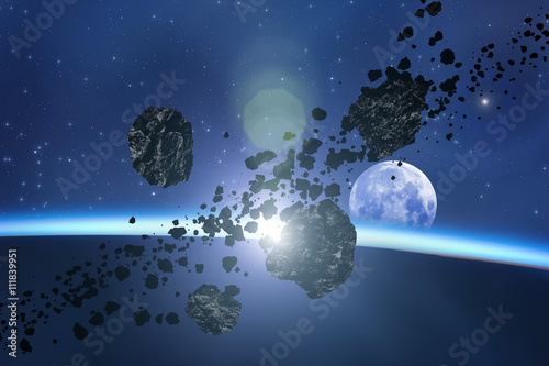 Fototapeta Naklejka Na Ścianę i Meble -  Planets and asteroids on a starry background. 