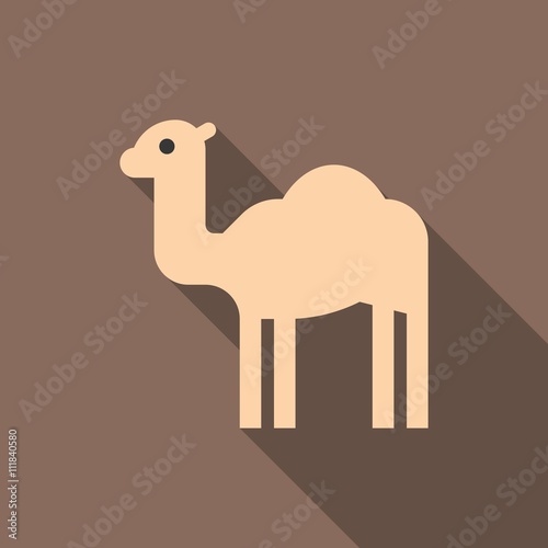 Camel icon with long shadow, flat design
