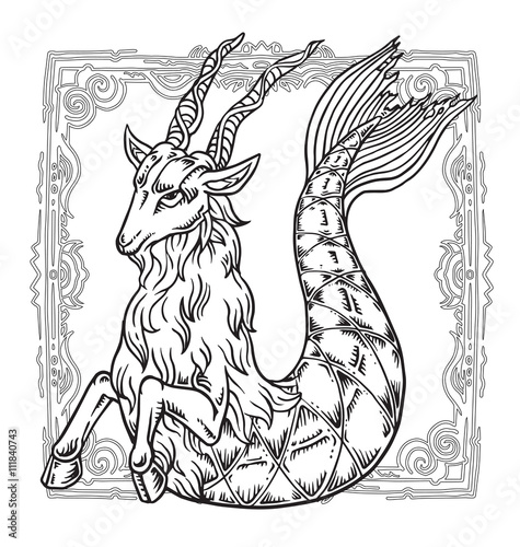 Capricorn, Zodiac illustration.