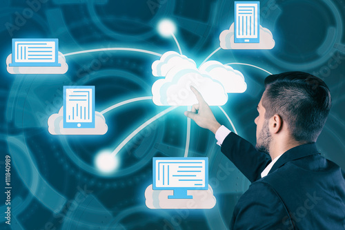 Man pushing touch cloud com...