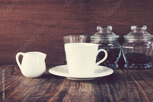 Vintage coffee cup on wood table