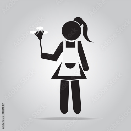 Cleaning icon, Maid with dust brush