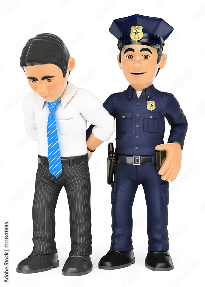 3D Policeman arresting a thief. White collar criminal 3D Policeman arresting a thief. White collar criminal