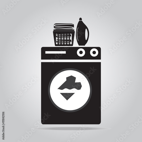 Laundry icon sign, Washing machine, detergents and fabric in bas