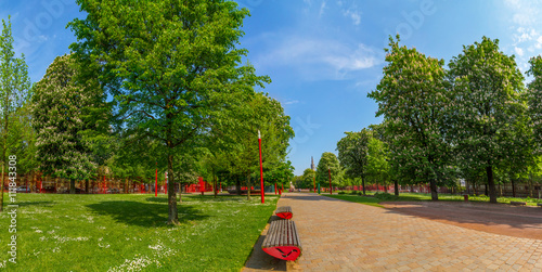 Fototapeta Naklejka Na Ścianę i Meble -  Summer view of Park Jean-Baptiste Lebas in Lille France