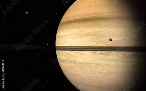 Fototapeta Naklejka Na Ścianę i Meble -  planet Saturn along with its satellites in space, close-up 3D rendering