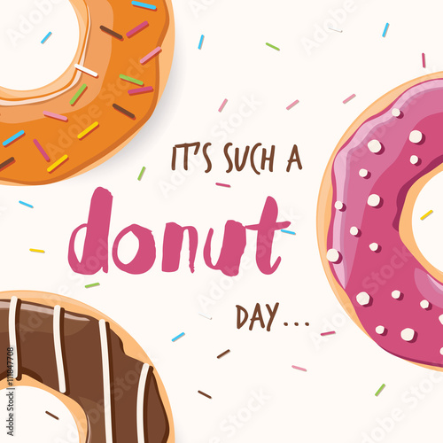 Poster design with colorful glossy tasty donuts