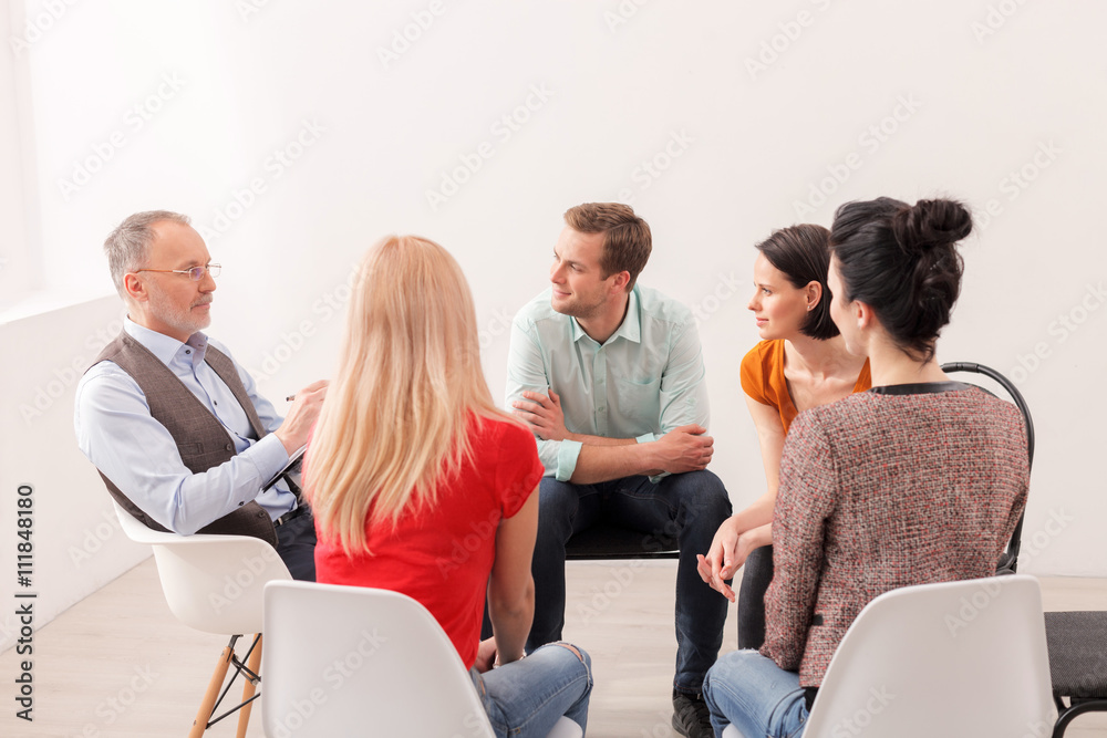 Young people on group therapy session Young people on group therapy session