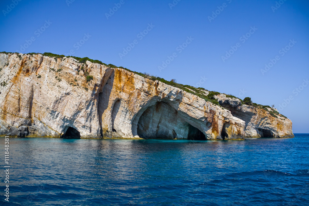 Blue caves, Cliffs on Zakynthos, view from the blue sea