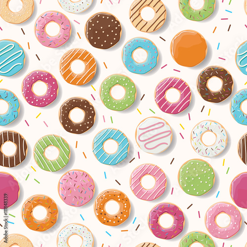 Seamless pattern with colorful tasty glossy donuts