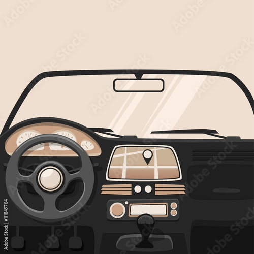 Vehicle interior. Inside car. Vector cartoon illustration