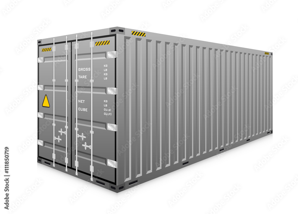 Cargo container vector isolated on white background. Metal box or equipment for storage at dock, port, warehouse. Freight transport by ship, crane, trailer truck for shipping, import export business. Cargo container vector isolated on white background. Metal box or equipment for storage at dock, port, warehouse. Freight transport by ship, crane, trailer truck for shipping, import export business.