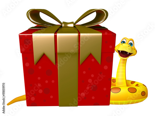 Snake cartoon character with giftbox © visible3dscience