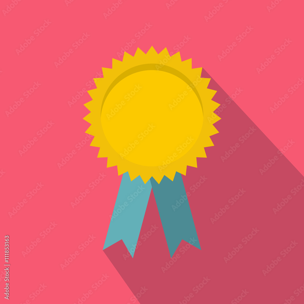 Yellow blank award rosette with blue ribbon icon Yellow blank award rosette with blue ribbon icon