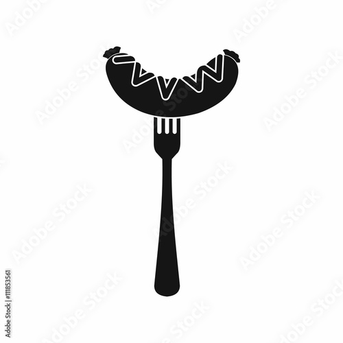 Sausage on a fork icon, simple style