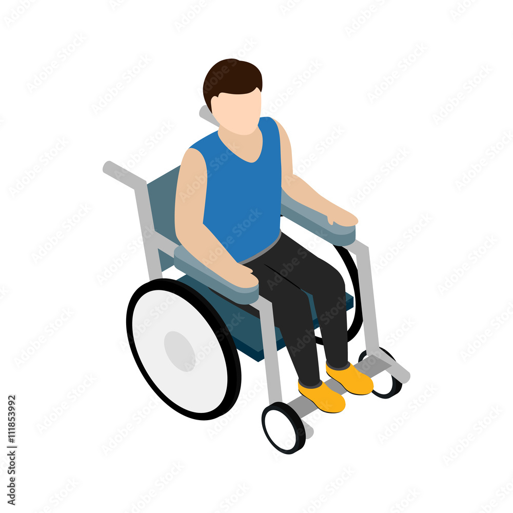 Man sitting on wheelchair icon, isometric 3d style Man sitting on wheelchair icon, isometric 3d style