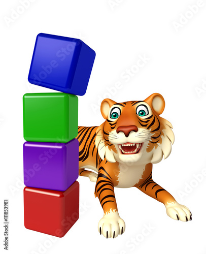 Fototapeta Naklejka Na Ścianę i Meble -  cuteTiger cartoon character with level sign