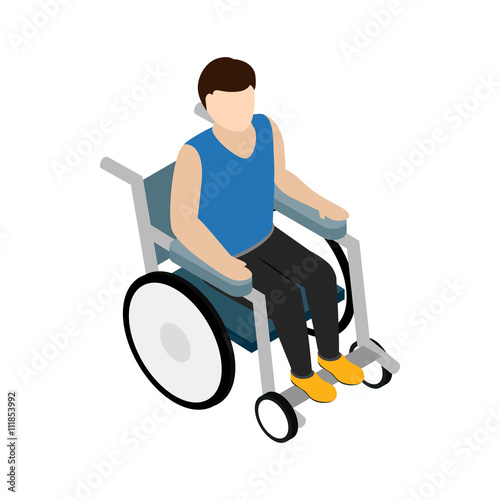Man sitting on wheelchair icon, isometric 3d style