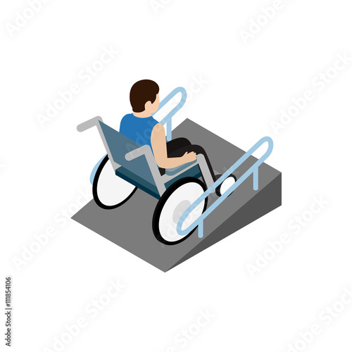 Man sitting on wheelchair on the ramp icon