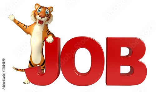Fototapeta Naklejka Na Ścianę i Meble -  Tiger cartoon character with jobs sign