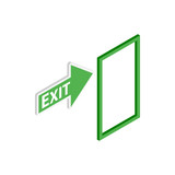 Green exit sign icon, isometric 3d style