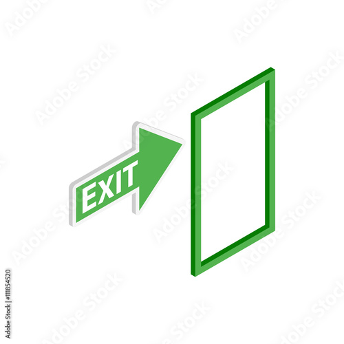 Green exit sign icon, isometric 3d style
